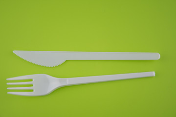 Plastic fork and knife isolated