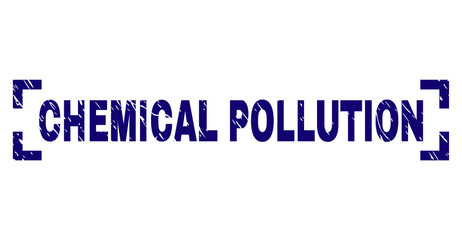CHEMICAL POLLUTION text seal watermark with corroded texture. Text tag is placed inside corners. Blue vector rubber print of CHEMICAL POLLUTION with unclean texture.