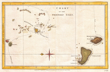 1777, Cook Map of the Friendly Islands or Tonga
