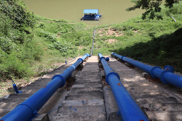 Blue river pump station for water pumping.