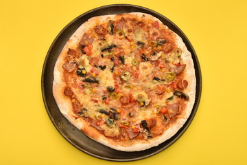 homemade pizza with olives and cheese 