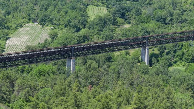 4K Train Crossing Old Metal Iron Bridge