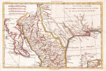 Fototapeta na wymiar 1780, Raynal and Bonne Map of Mexico and Texas, Rigobert Bonne 1727 – 1794, one of the most important cartographers of the late 18th century