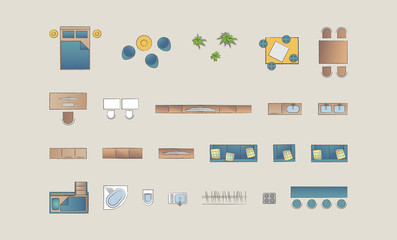 Set top view for interior icon design. Isolated Vector Illustration. Flat interior top view icon