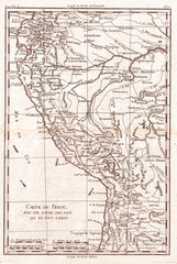 1780, Raynal and Bonne Map of Peru, Rigobert Bonne 1727 – 1794, one of the most important cartographers of the late 18th century
