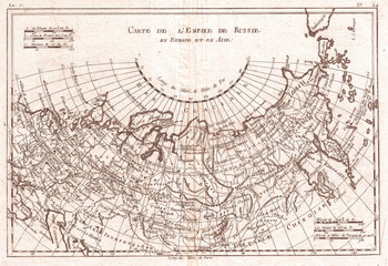 1780, Raynal and Bonne Map of Russia, Rigobert Bonne 1727 – 1794, one of the most important cartographers of the late 18th century