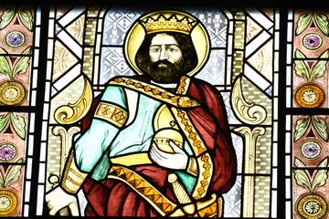 Stained glass windows  in the reformed church in Bistrita .Romania ,Bistrita