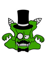 klein dämon sir herr gentlemen zylinder hut monokel brille reich alien monster ekelig lustig comic cartoon clipart design glibber schleimig hässlich horror halloween