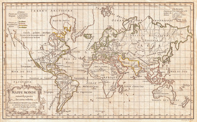 Fototapeta na wymiar 1784, Vaugondy Map of the World on Mercator Projection