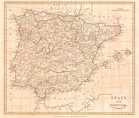 Fototapeta na wymiar 1799, Clement Cruttwell Map of Spain and Portugal