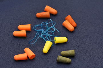 .Orange and  yellow  ear plugs 