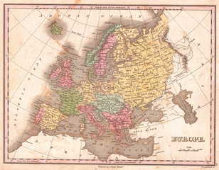 1827, Finley Map of Europe, Anthony Finley mapmaker of the United States in the 19th century