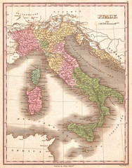 1827, Finley Map of Italy, Anthony Finley mapmaker of the United States in the 19th century