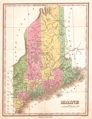 1827, Finley Map of Maine, Anthony Finley mapmaker of the United States in the 19th century
