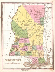 1827, Finley Map of Mississippi, Anthony Finley mapmaker of the United States in the 19th century
