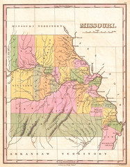 1827, Finley Map of Missouri, Anthony Finley mapmaker of the United States in the 19th century