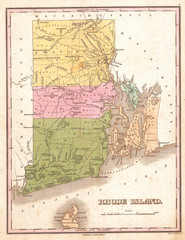 1827, Finley Map of Rhode Island, Anthony Finley mapmaker of the United States in the 19th century