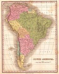 1827, Finley Map of South America, Anthony Finley mapmaker of the United States in the 19th century