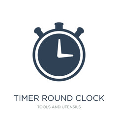 timer round clock icon vector on white background, timer round clock trendy filled icons from Tools and utensils collection, timer round clock vector illustration