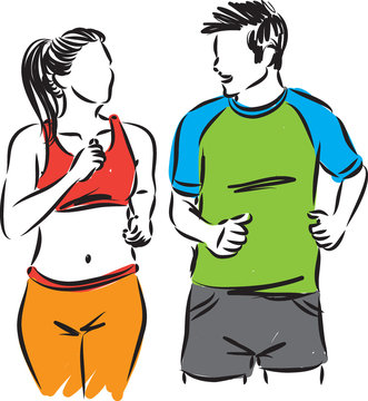 man and woman running jogging vector illustration