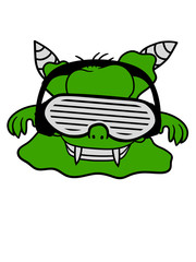 ekelig dj party feiern club disko platte auflegen musik monster alien lustig klein comic cartoon clipart design glibber schleimig hässlich horror halloween