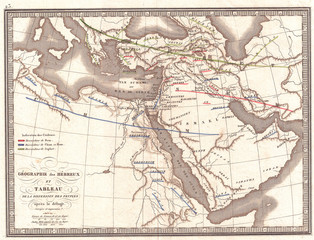 1839, Monin Map of the Hebrew Peoples Dispersal After the Flood