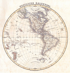 Fototapeta na wymiar 1844, Flemming Map of the Western Hemisphere or South and North America