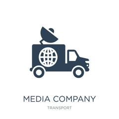 media company truck with satellite icon vector on white backgrou
