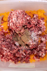 raw minced meat with pumpkin