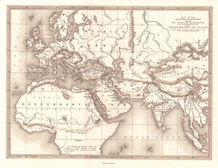 Fototapeta na wymiar 1850s Map of the World of the Biblical Noah