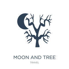 moon and tree icon vector on white background, moon and tree trendy filled icons from Travel collection, moon and tree vector illustration