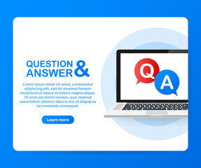 Question and Answer Bubble Chat on laptop screen. Vector illustration.