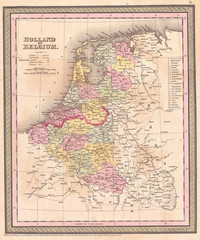 Obraz premium 1850, Mitchell Mapa Holandii i Belgii