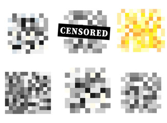 Set of Pixel censored signs. Black censor bar