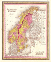 1850, Mitchell Map of Sweden and Norway