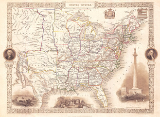 1851, Tallis and Rapkin Map of the United States