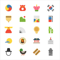 Symbols of Korea Set of color icons. flat design vector graphic style concept illustration.