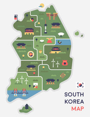 Korea landmark icon map. flat design vector graphic style concept illustration. - obrazy, fototapety, plakaty