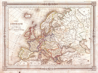 Fototapeta na wymiar 1852, Barbie du Bocage Map of Europe