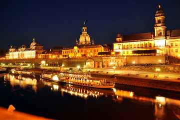 Naklejka na ściany i meble Evening panorama of Dresden, Saxony, Germany and the river Elbe.june, 2011