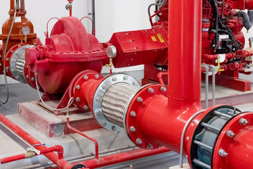 Fire pump room with piping and valve with stainless flexible pipe
