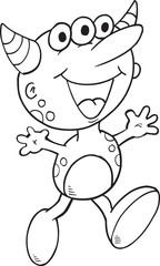 Happy Silly Monster Coloring Page Vector Illustration Art