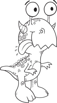 Happy Silly Monster Coloring Page Vector Illustration Art