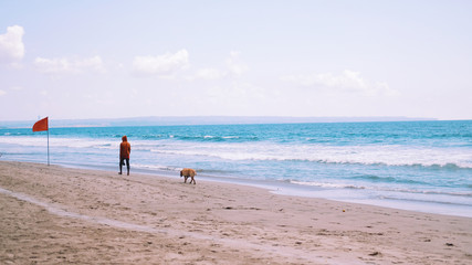 Fototapeta na wymiar Walking your dog on the beach