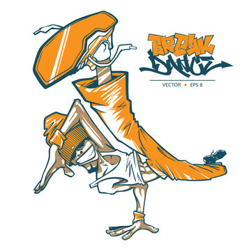 Break dancer in dynamic pose. Hand drawn lineart vector illustration. Hip hop break dance. Can be used for creating logo, posters, flyers, emblem, prints, web