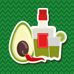 tequila bottle with chili and avocado to day of the dead