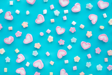 Colorful marshmallow.Party and celebration.decorative  background texture.Flat lay