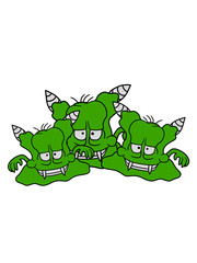 3 freunde team crew party feiern alien monster ekelig lustig klein comic cartoon clipart design glibber schleimig hässlich horror halloween