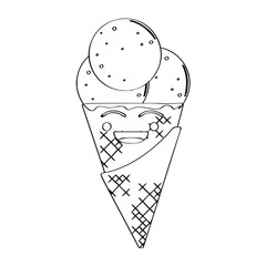 Happy ice cream cone outline. Vector illustration design