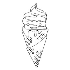 Happy ice cream cone outline. Vector illustration design